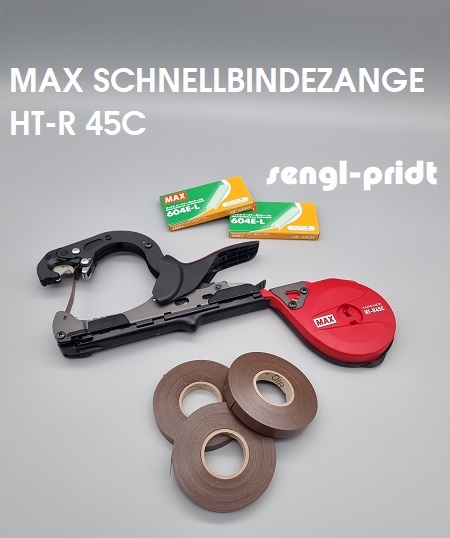 STARTERSET ORIGINAL MAX Tapener HT-R 45 C Schnellbindezange mit 2 Packungen Klammern und 10 Rollen MAX BIOBAND